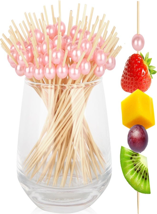 Vicuna R 200PCS Cocktail Picks, Pink Pearl Decorative Toothpicks for Appetizers Drinks Fruit Food, 4.7 Inch Long Fancy Bamboo Skewers Wooden Charcuterie Sticks for Wedding Decor Party Supplies Bridal Shower - Image 1